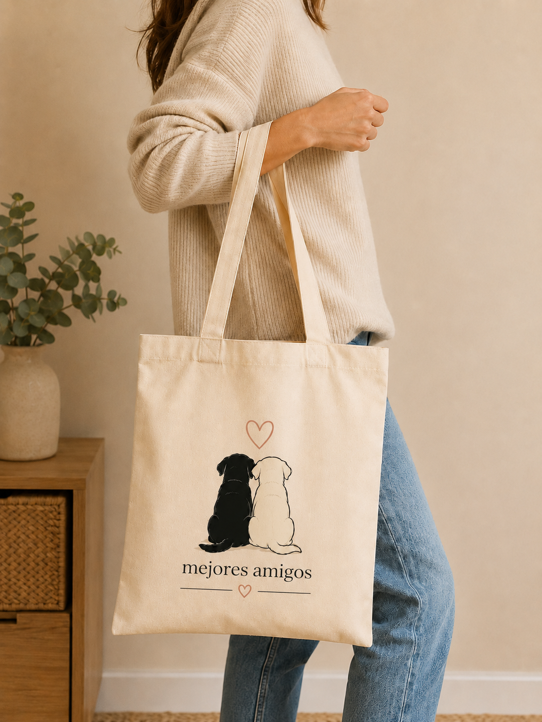Tote Bag Algodón Perros – Mejores Amigos | Bolsa Tela Regalo 38x42 cm