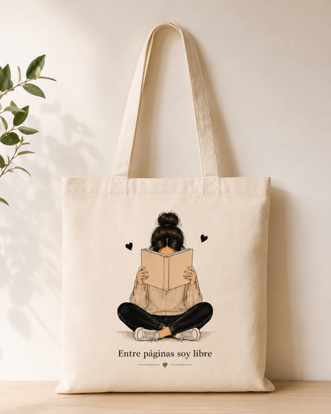 Tote Bag Algodón Lectora – Entre Páginas Soy Libre | Bolsa Tela Regalo 38x42 cm