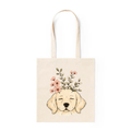 Tote Bag Algodón Perros – Perrito Floral | Bolsa Tela Regalo 38x42 cm