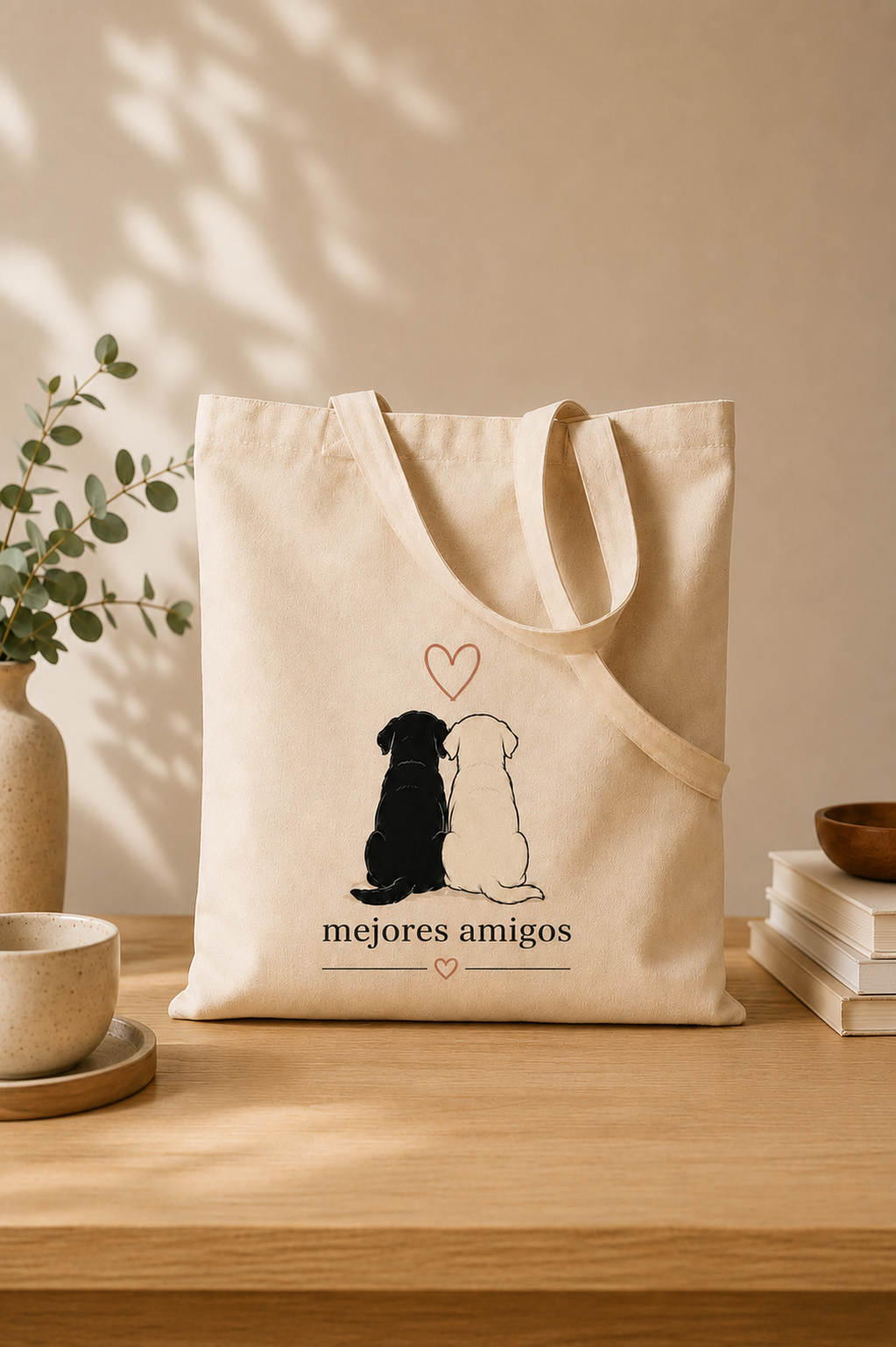 Tote Bag Algodón Perros – Mejores Amigos | Bolsa Tela Regalo 38x42 cm