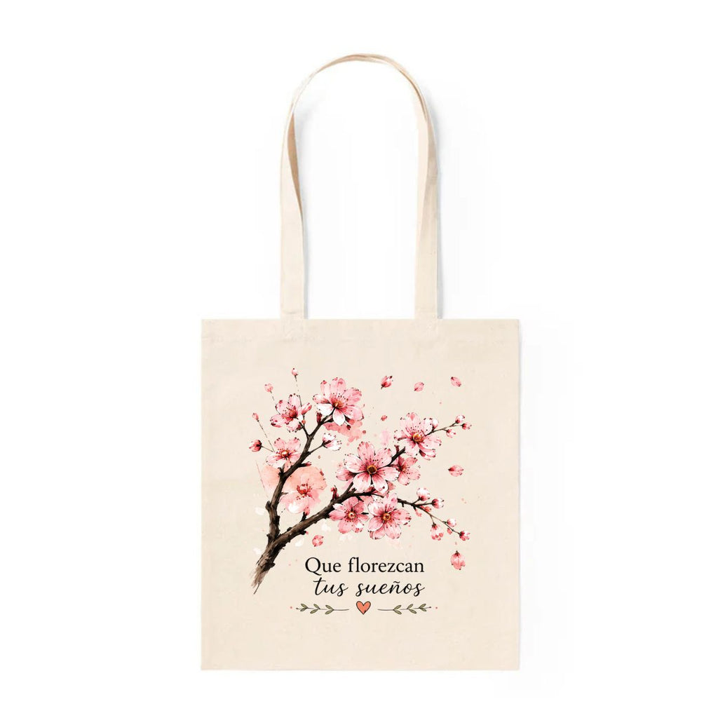 Tote Bag de Cotó amb Flors de Cirerer “Que Floreixin Els Teus Somnis”