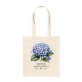 Tote Bag Agradece, Respira y Florece - diseño hortensia azul acuarela