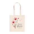 Tote Bag Hoy es un Buen Día para Florecer - diseño cosmos rosas acuarela