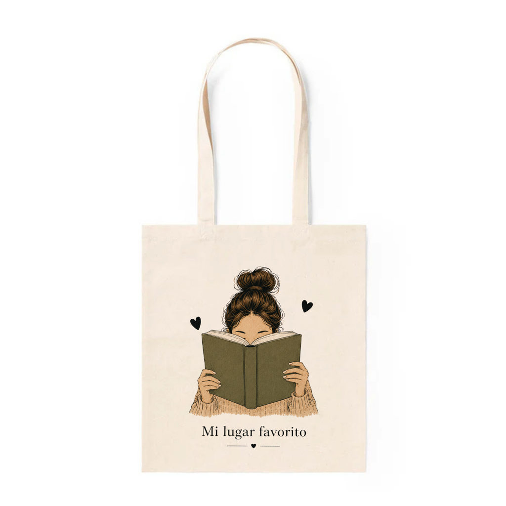 Tote Bag Algodón Lectora – Mi Lugar Favorito | Bolsa Tela Mujer 38x42 cm