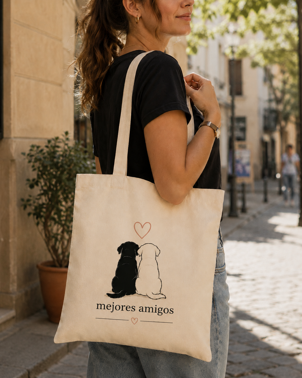 Tote Bag Algodón Perros – Mejores Amigos | Bolsa Tela Regalo 38x42 cm