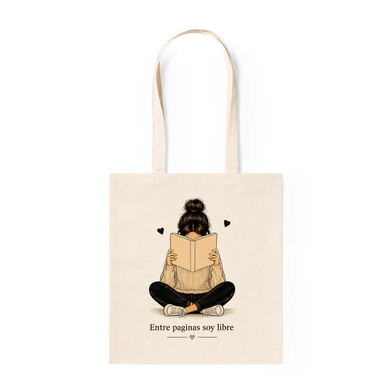 Tote Bag Algodón Lectora – Entre Páginas Soy Libre | Bolsa Tela Regalo 38x42 cm