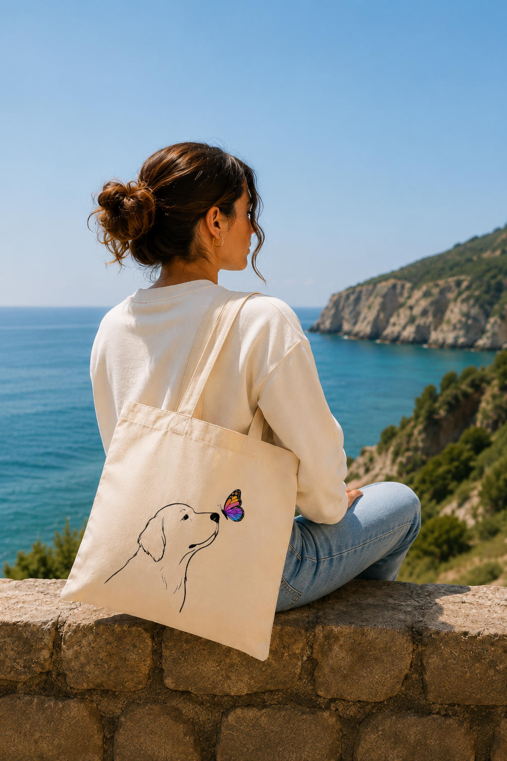 Tote Bag Algodón Perros – Amigo Mariposa | Bolsa Tela Mujer 38x42 cm