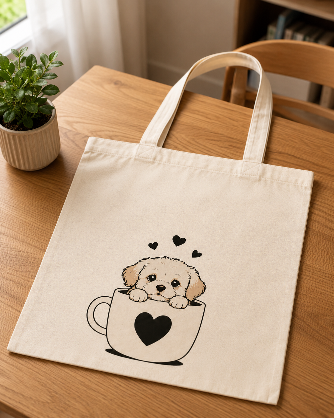 Tote Bag Un Café, Un Cachorro y Mucho Amor