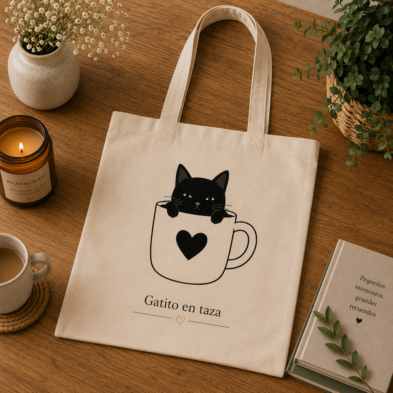 Tote Bag Gatito en Taza