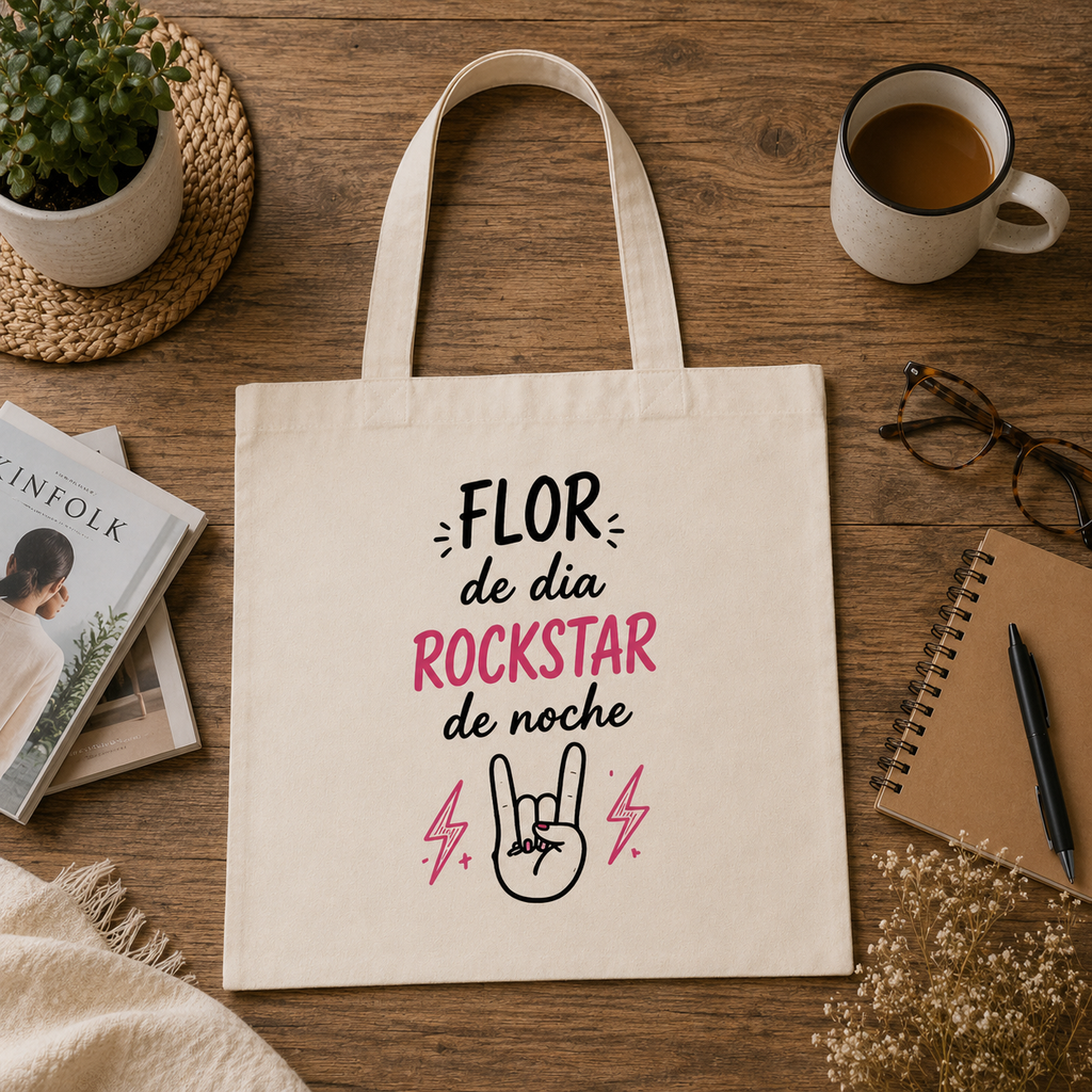 Tote Bag Flor de Día, Rockstar de Noche