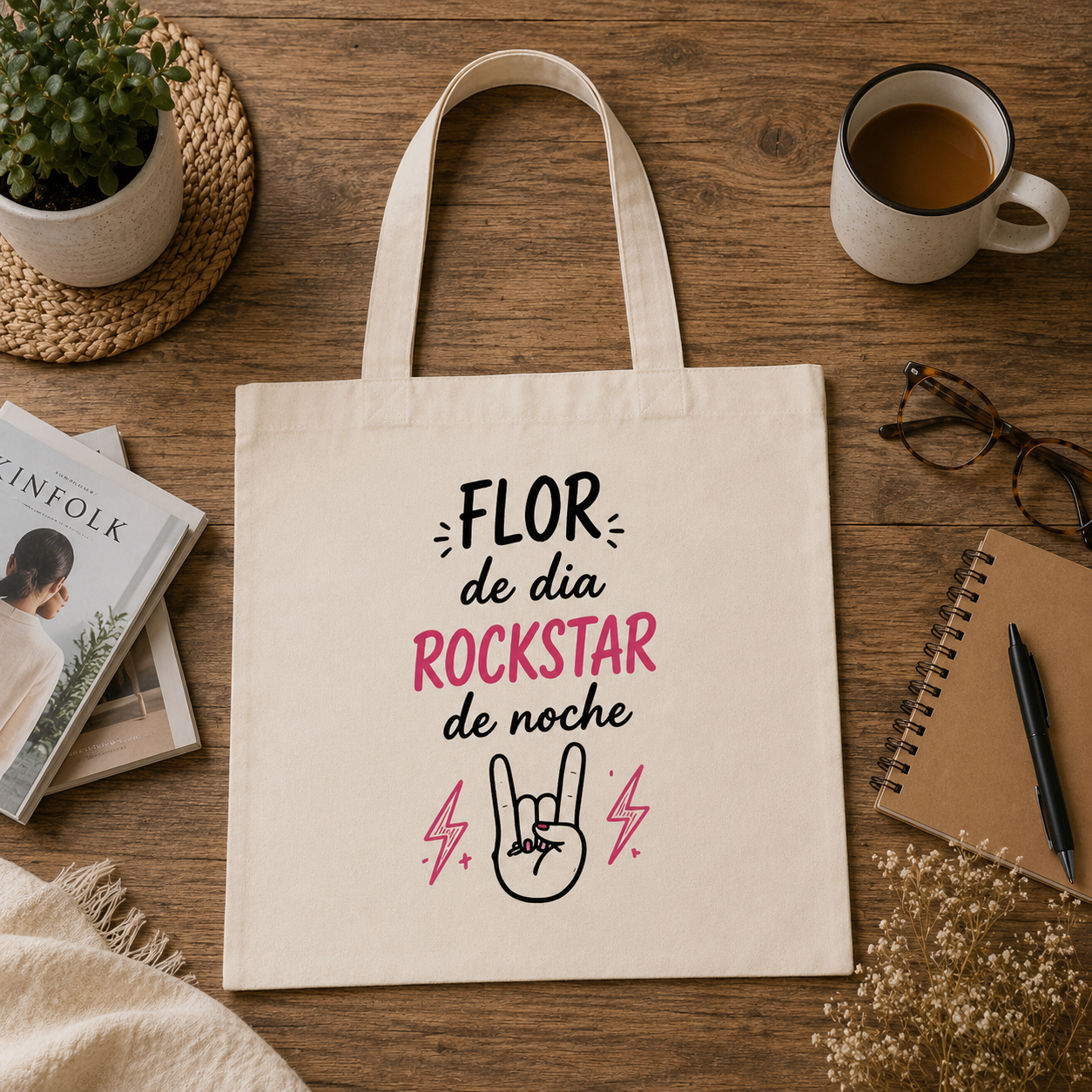 Tote Bag Flor de Día, Rockstar de Noche