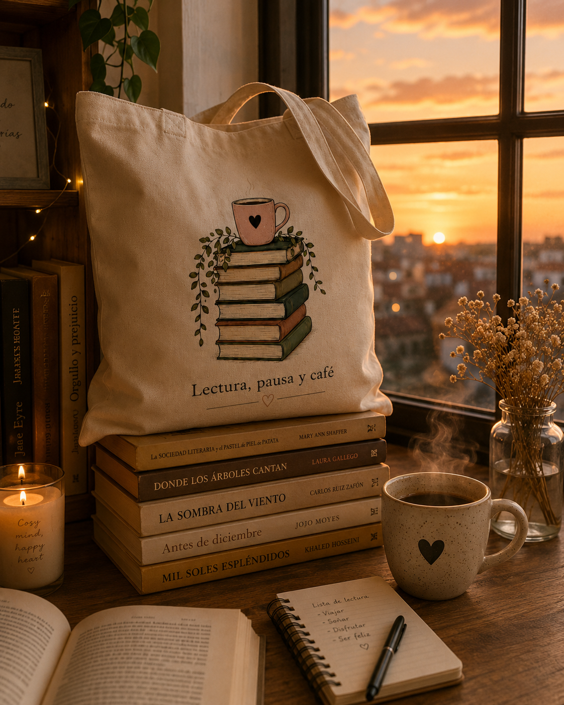 Tote Bag Lectura, Pausa y Café