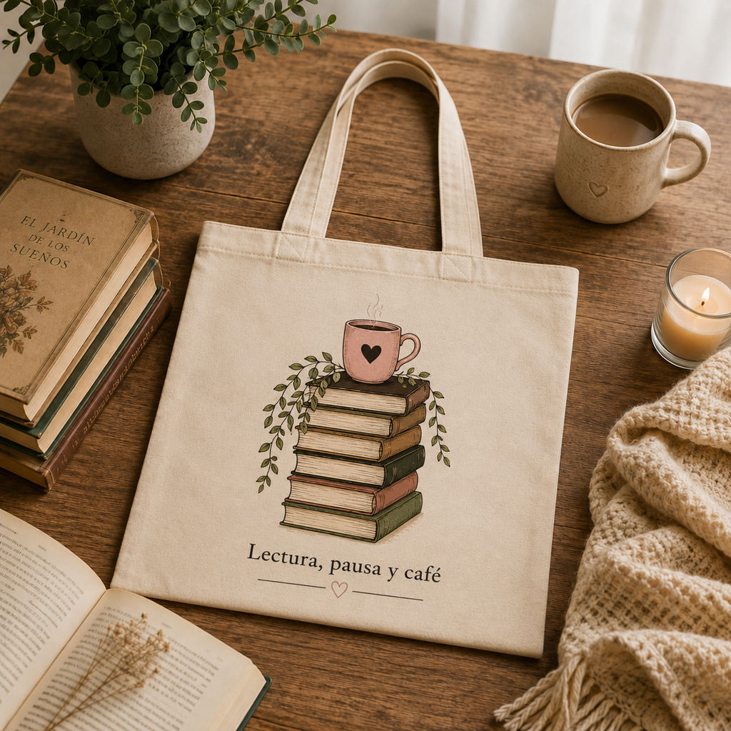 Tote Bag Lectura, Pausa y Café