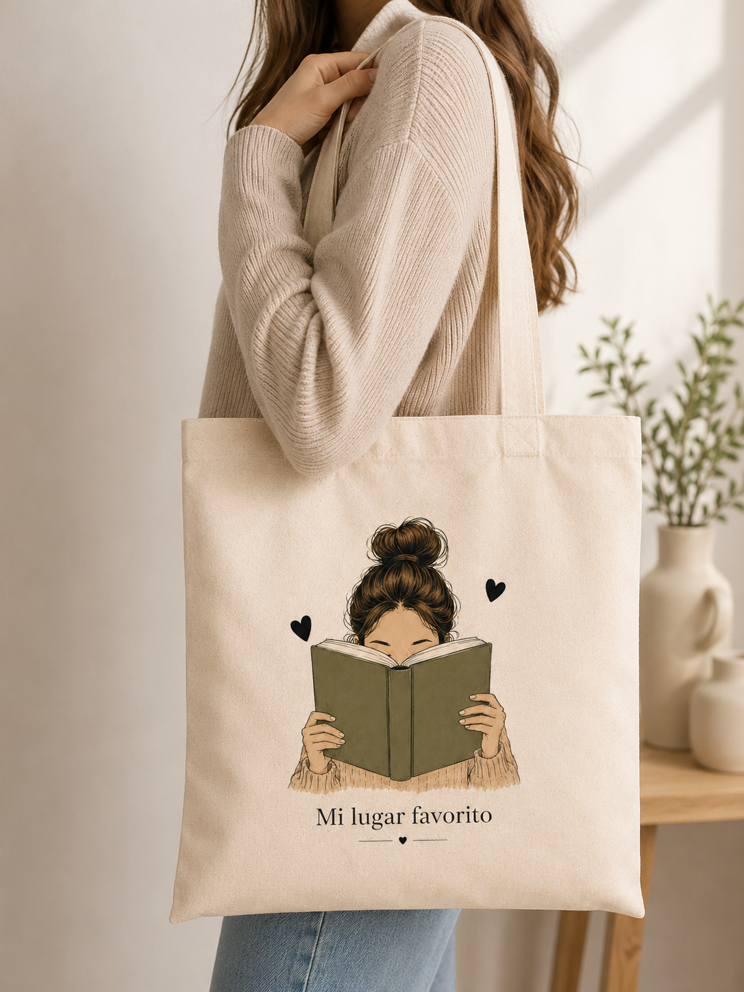 Tote Bag Algodón Lectora – Mi Lugar Favorito | Bolsa Tela Mujer 38x42 cm