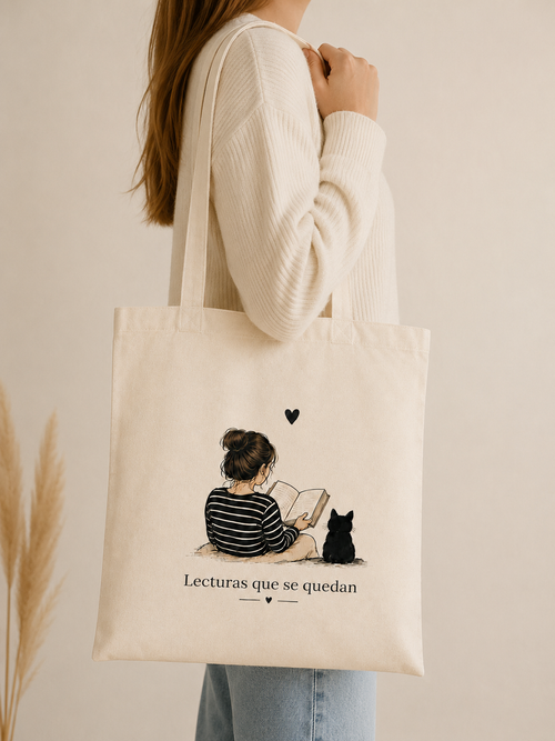 Tote Bag Algodón Lectora – Lecturas que se Quedan | Bolsa Tela Mujer 38x42 cm
