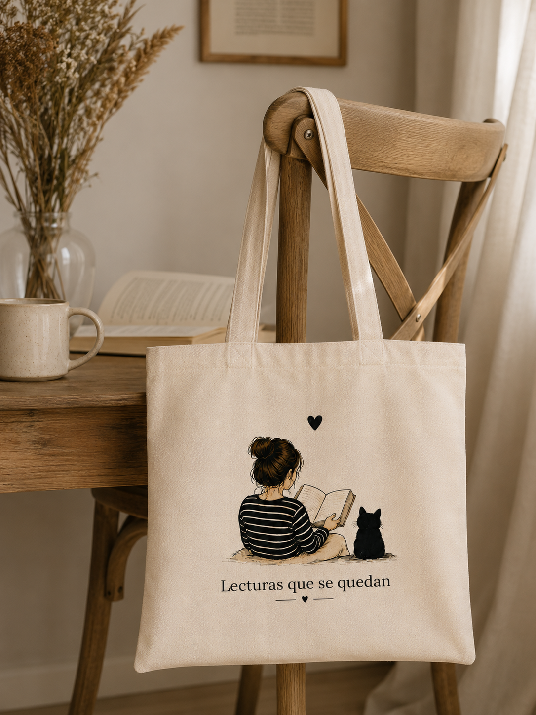 Tote Bag Algodón Lectora – Lecturas que se Quedan | Bolsa Tela Mujer 38x42 cm