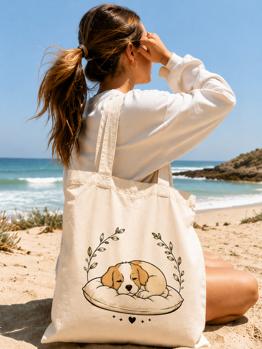 Tote Bag Algodón Perros – Dulces Sueños | Bolsa Tela Mujer 38x42 cm