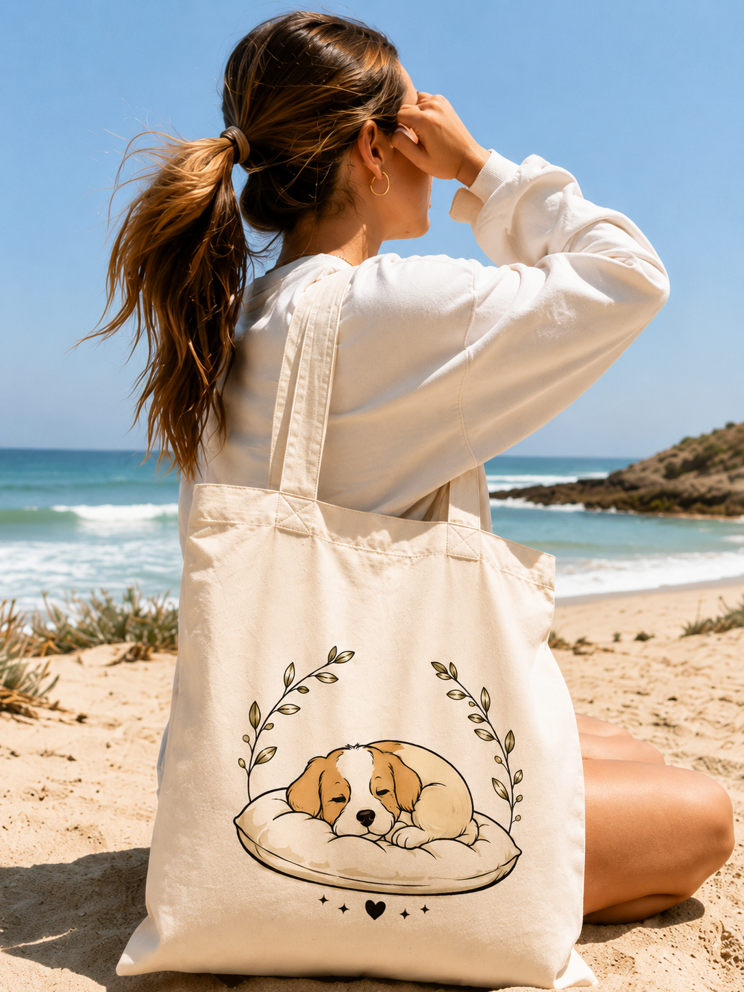 Tote Bag Algodón Perros – Dulces Sueños | Bolsa Tela Mujer 38x42 cm