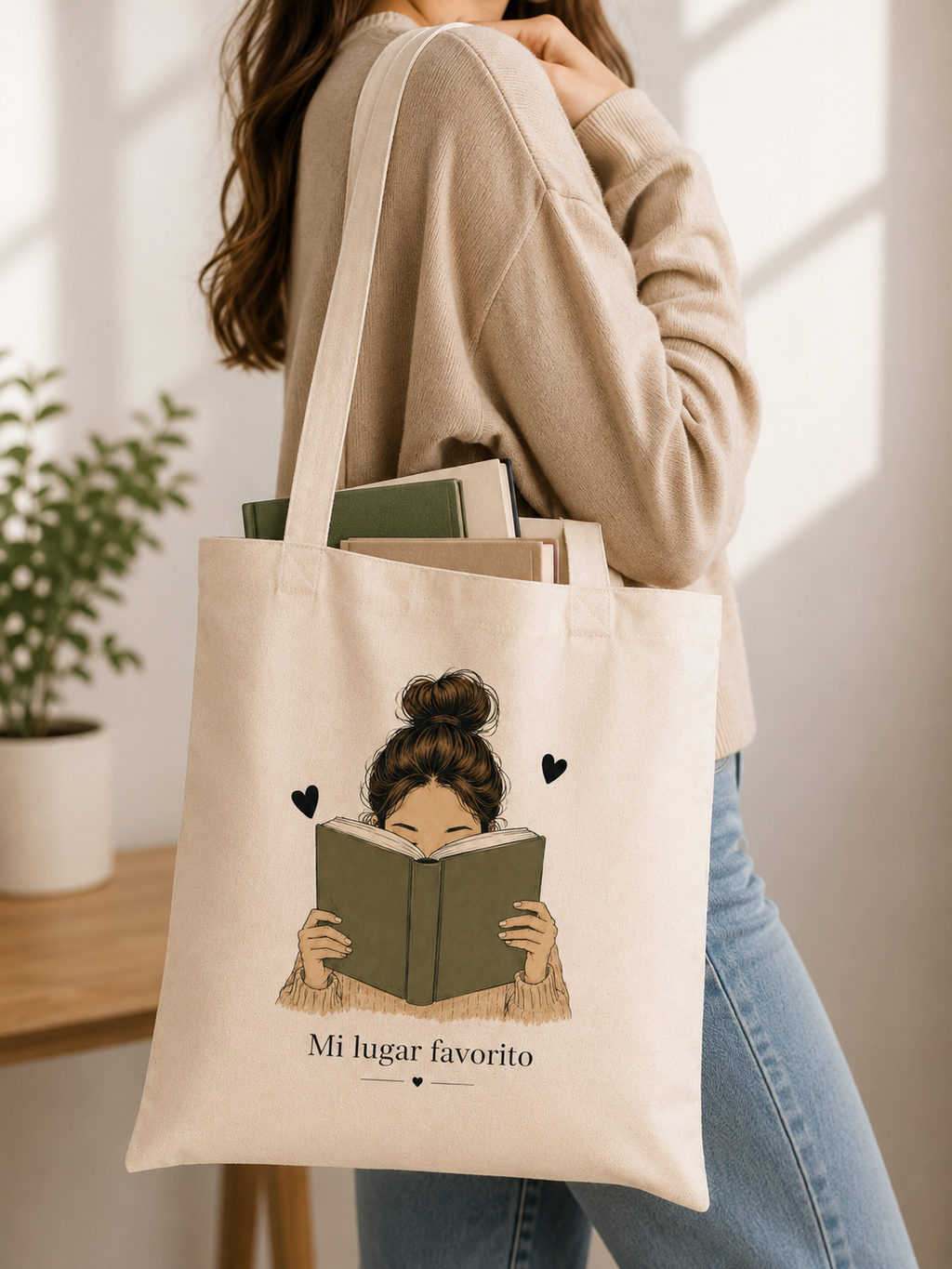 Tote Bag Algodón Lectora – Mi Lugar Favorito | Bolsa Tela Mujer 38x42 cm