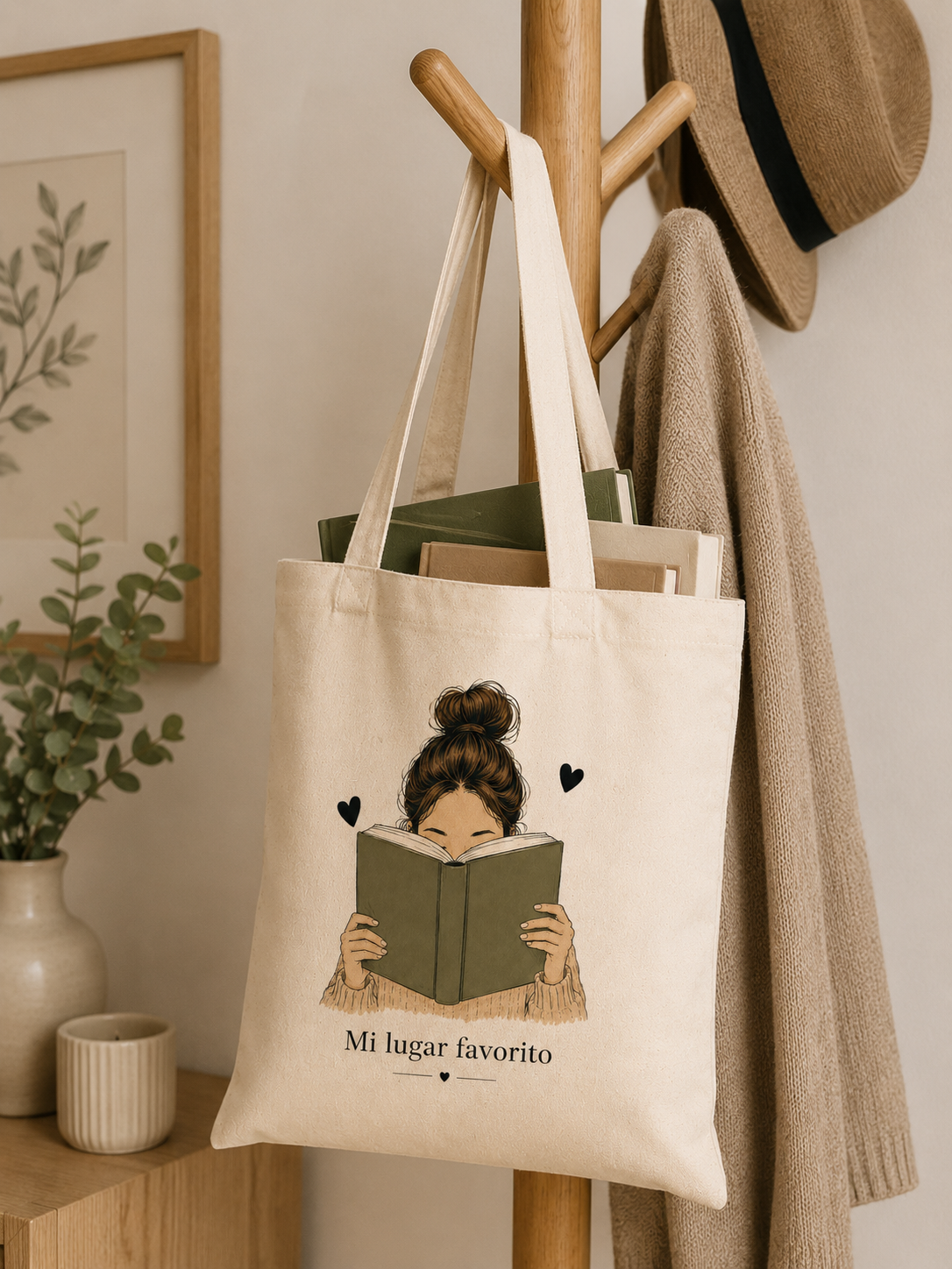 Tote Bag Algodón Lectora – Mi Lugar Favorito | Bolsa Tela Mujer 38x42 cm