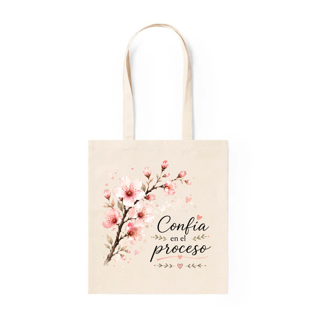 Tote Bag de Algodón con Flores de Cerezo "Confía en el Proceso"