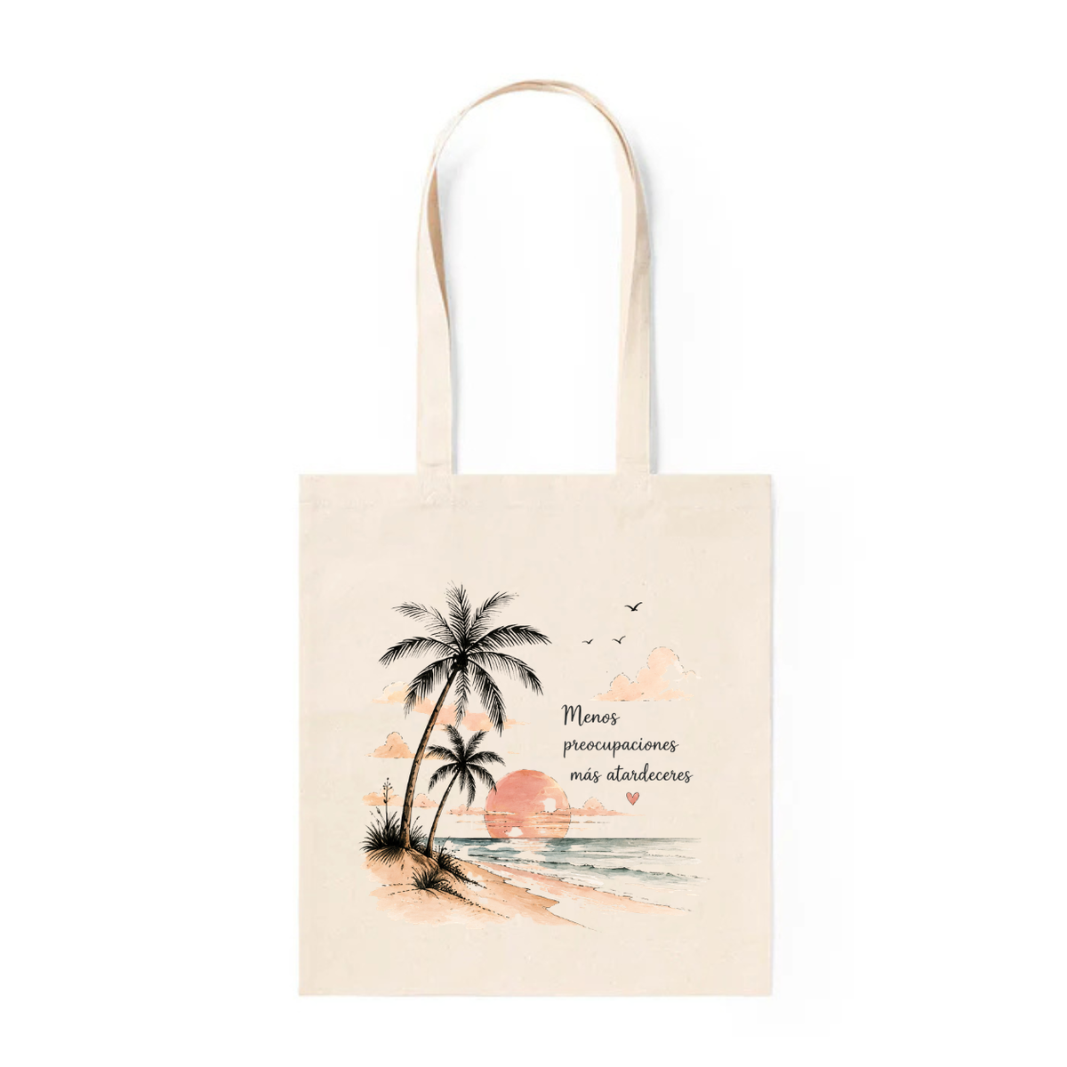 Tote Bag de Algodón con Atardecer "Menos Preocupaciones, Más Atardeceres"