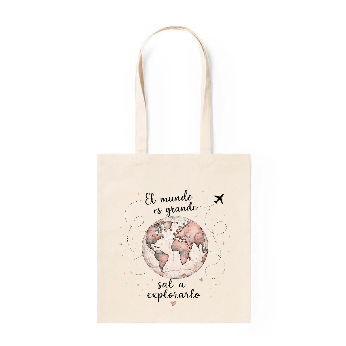 Tote Bag de Algodón con Mapa "El Mundo es Grande, Sal a Explorarlo"