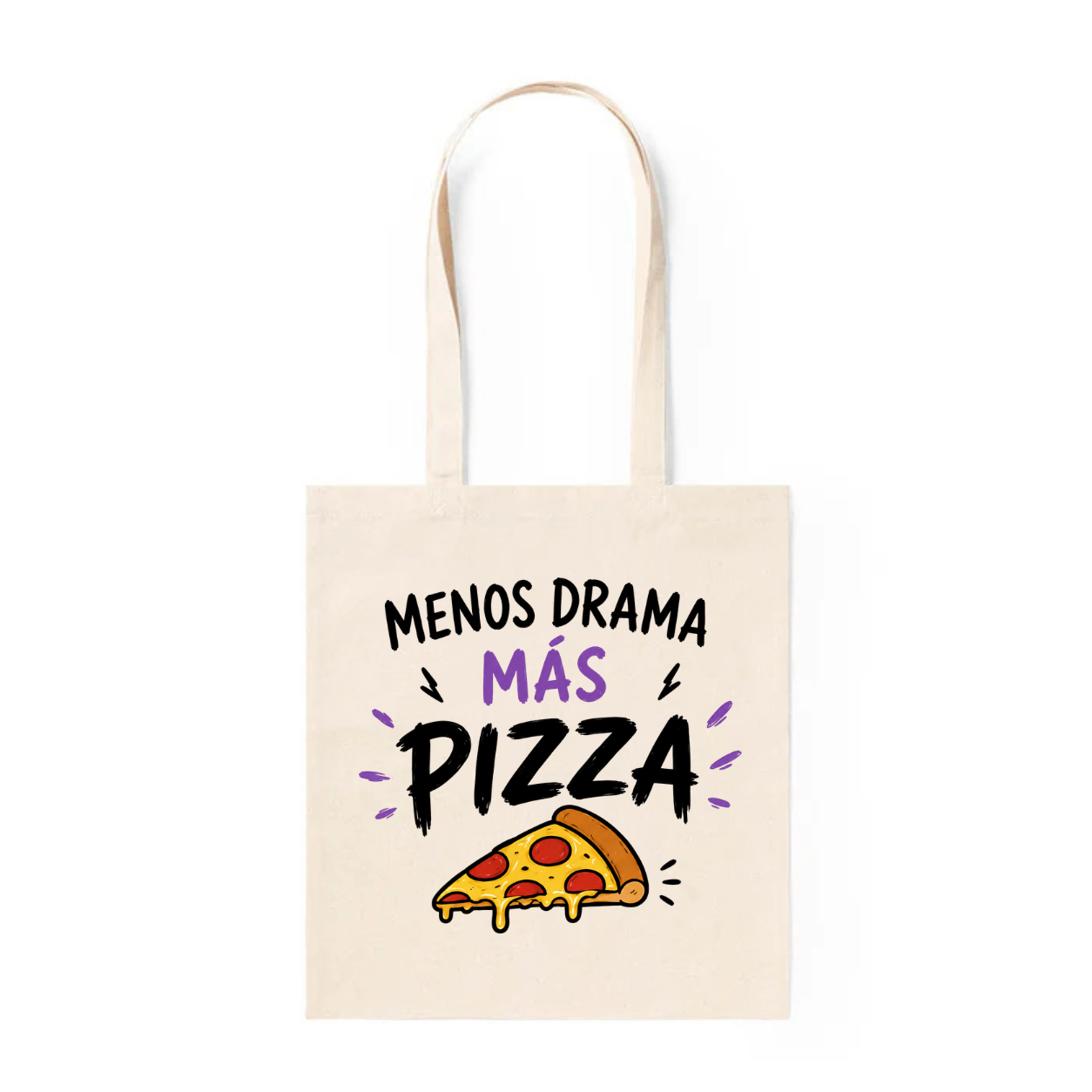 Tote Bag Menos Drama, Más Pizza
