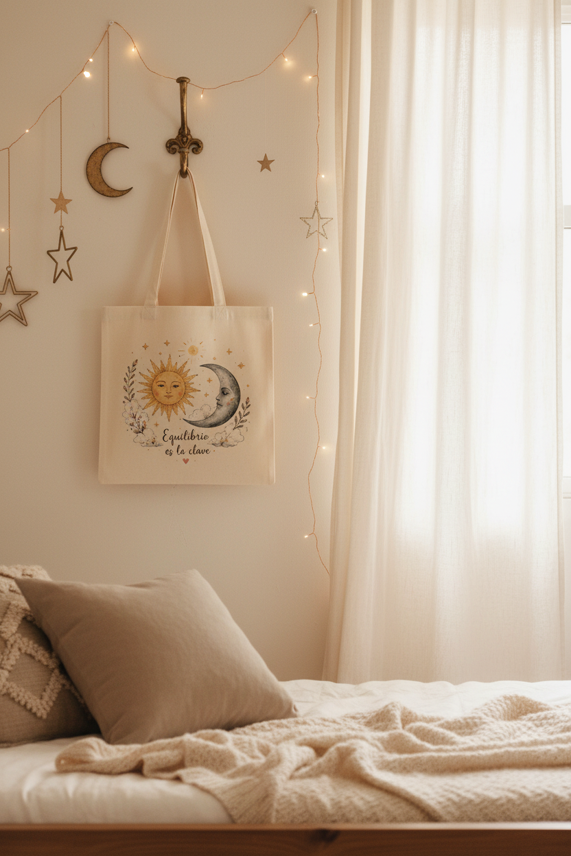 Tote Bag de Algodón con Sol y Luna "Equilibrio es la Clave"