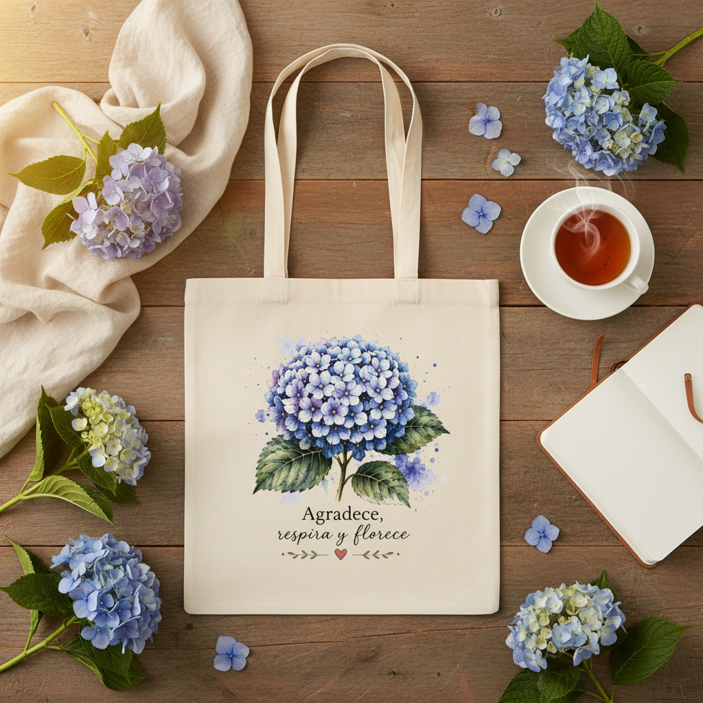 Flat lay con hortensias