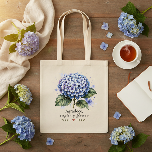 Flat lay con hortensias
