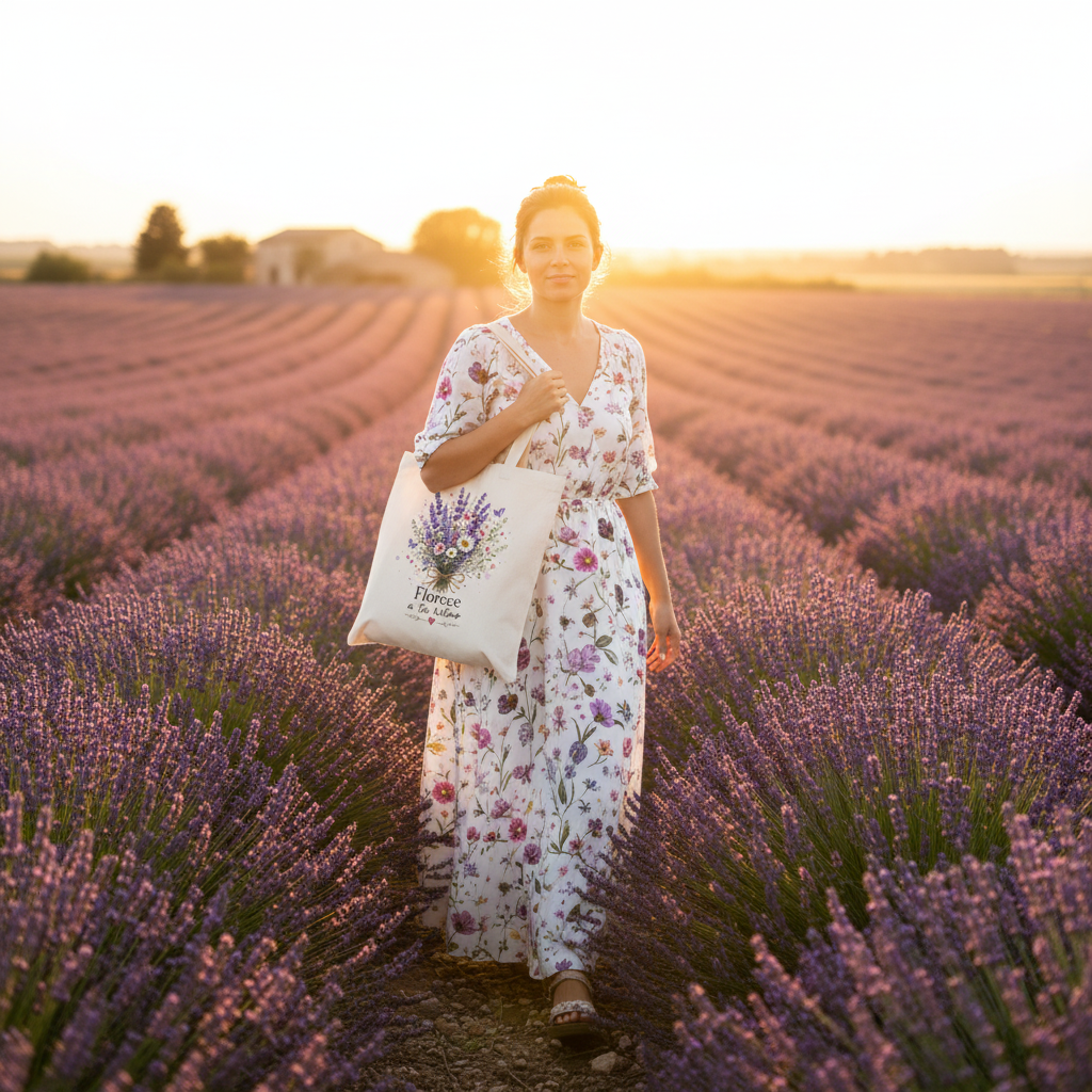 Tote Bag Florece a Tu Ritmo - campo de lavanda provenzal