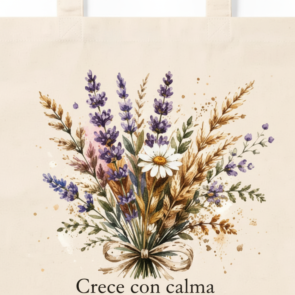 Tote Bag Crece con Calma - primer plano del diseño