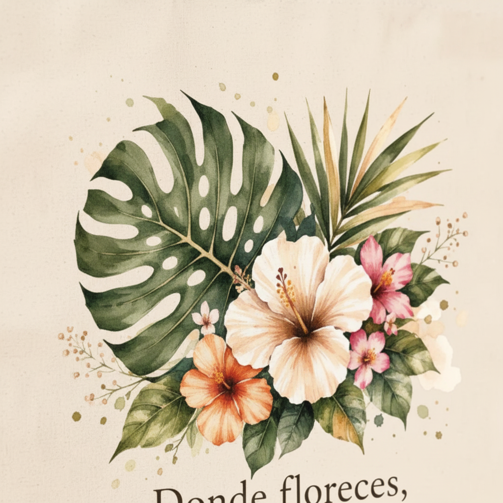 Tote Bag Donde Floreces Perteneces - primer plano del diseño