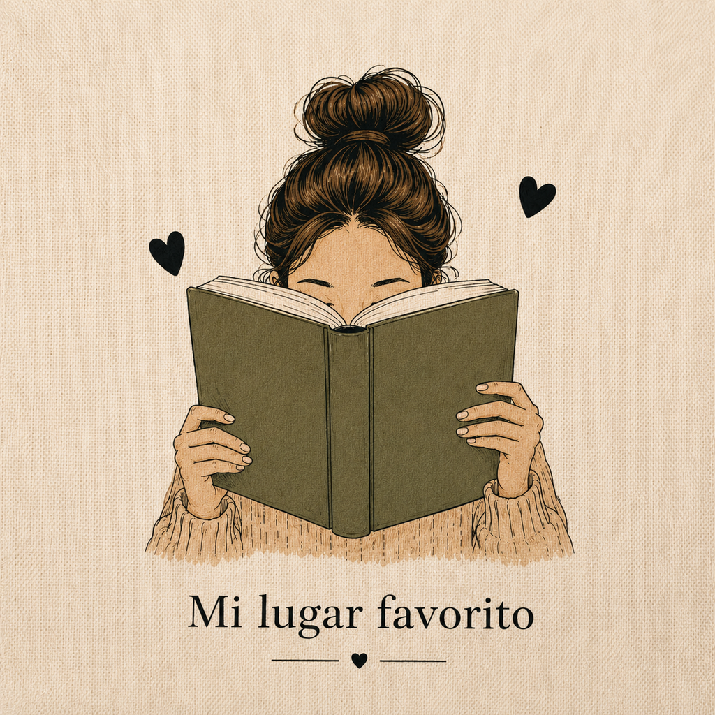 Tote Bag Algodón Lectora – Mi Lugar Favorito | Bolsa Tela Mujer 38x42 cm