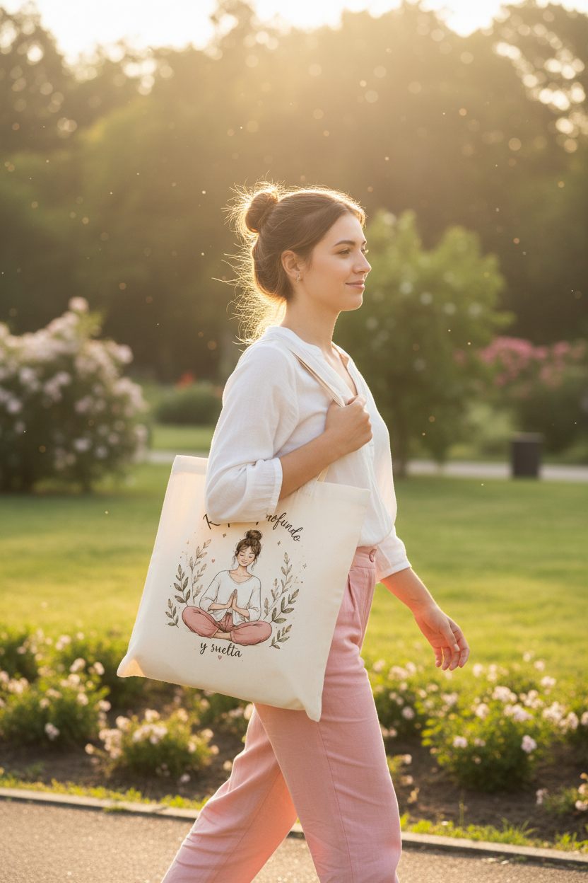 Tote Bag de Algodón con Meditación "Respira Profundo y Suelta"