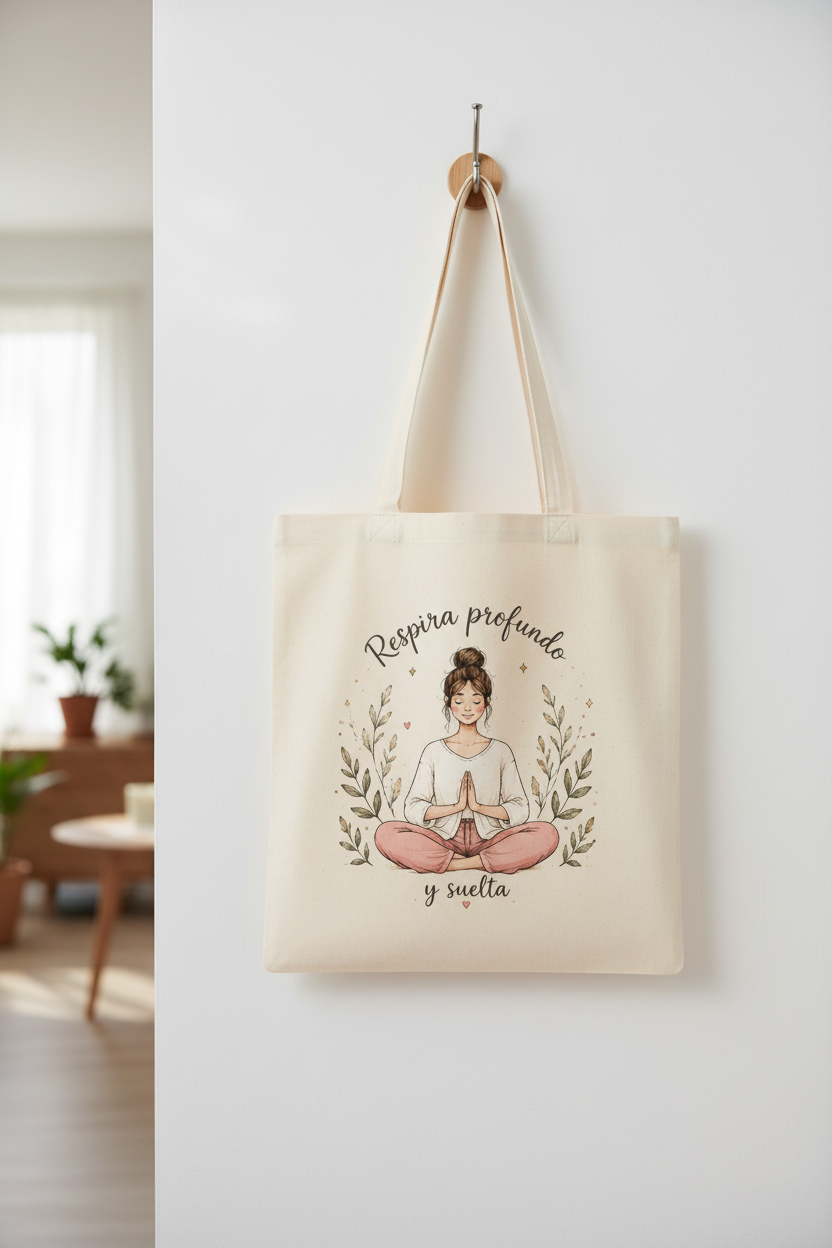 Tote Bag de Algodón con Meditación "Respira Profundo y Suelta"
