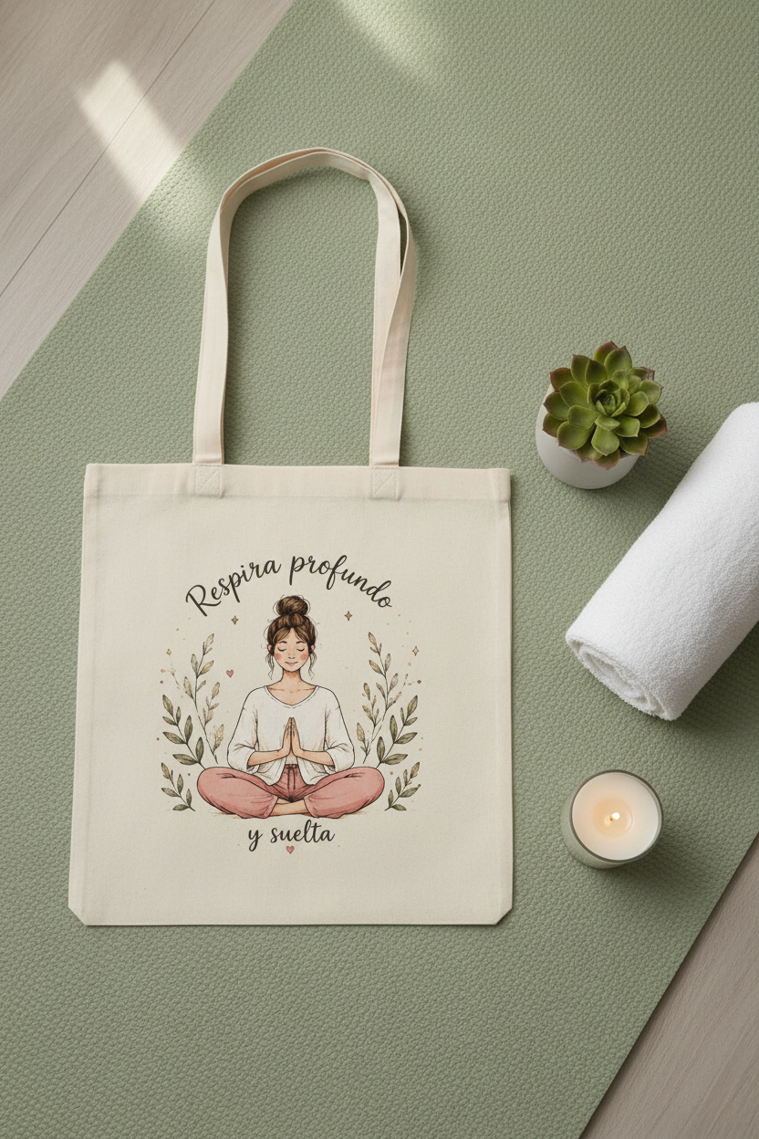 Tote Bag de Algodón con Meditación "Respira Profundo y Suelta"
